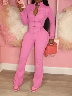 Two Pieces Sporty Fitted Flare Pants Set