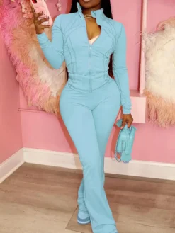 Two Pieces Sporty Fitted Flare Pants Set