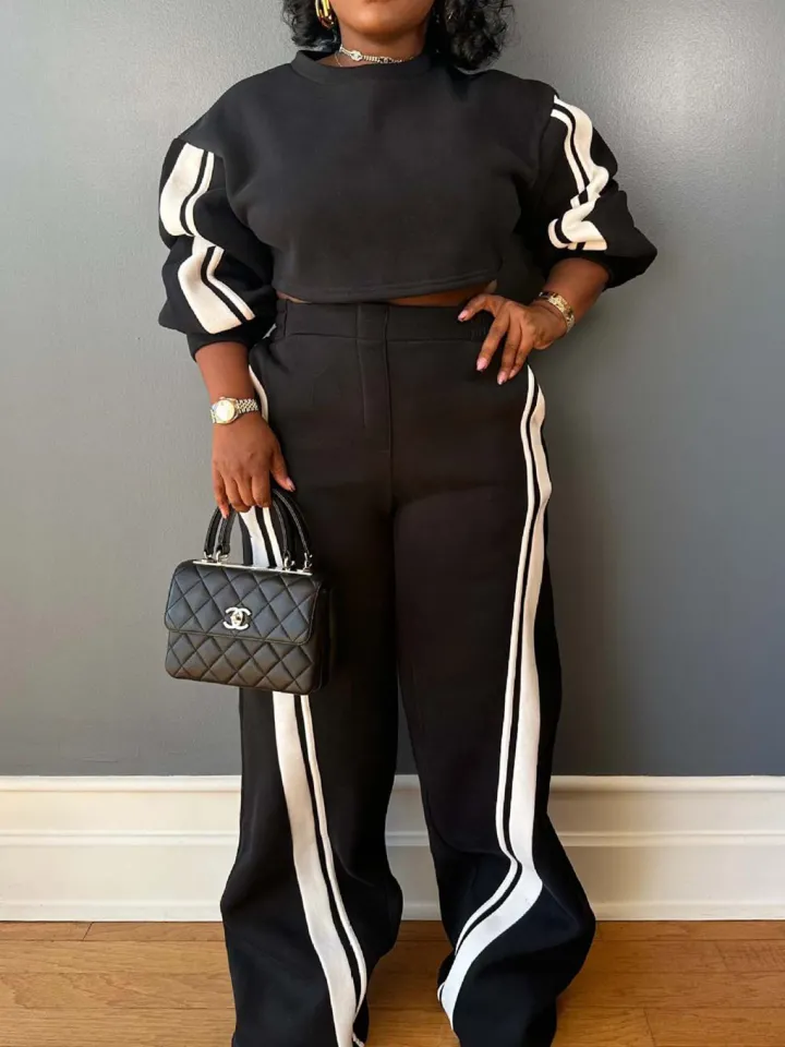 Two Pieces Striped Hoodie Pants Set