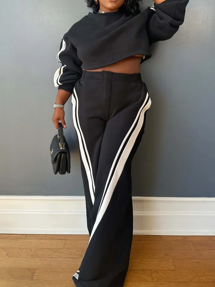 Two Pieces Striped Hoodie Pants Set