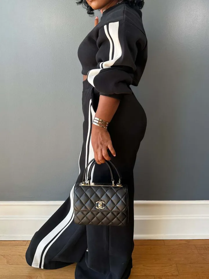 Two Pieces Striped Hoodie Pants Set