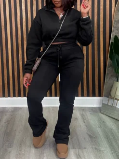 Two Pieces Zip Up Drawstring Pants Sets