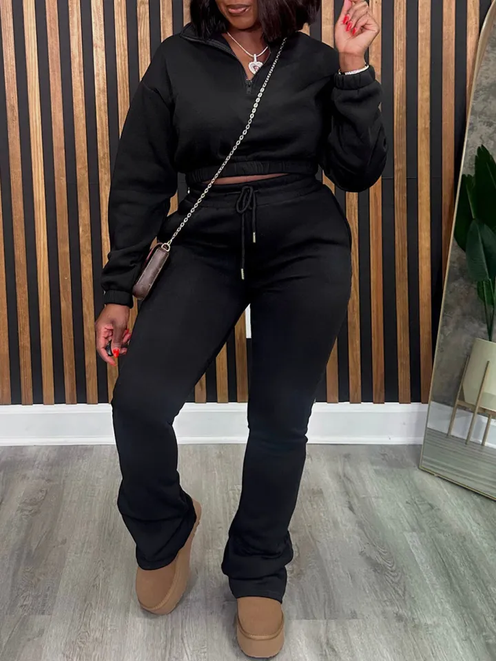 Two Pieces Zip Up Drawstring Pants Sets