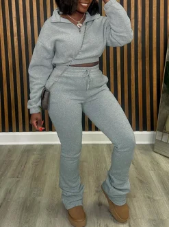 Two Pieces Zip Up Drawstring Pants Sets