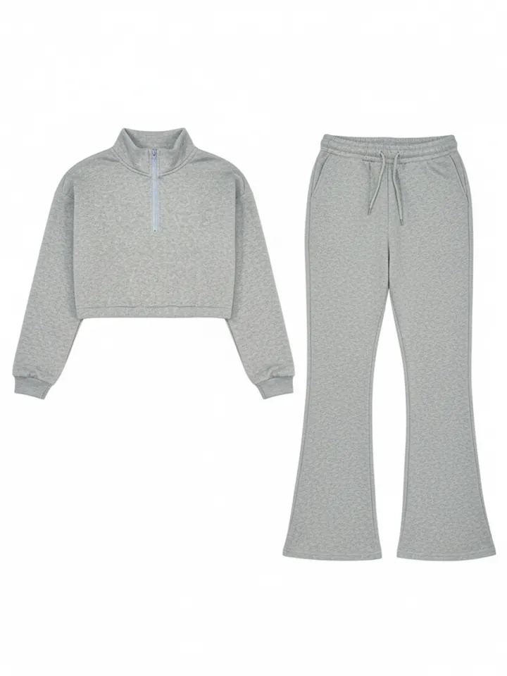 Two Pieces Zip Up Drawstring Pants Sets