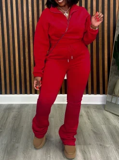 Two Pieces Zip Up Drawstring Pants Sets