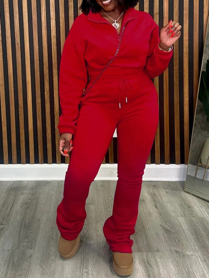 Two Pieces Zip Up Drawstring Pants Sets