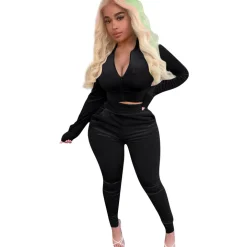 Two Pieces Zipper Jacket Jogger Pants