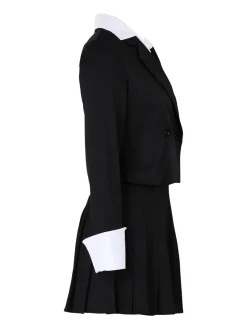 Two-Piece Blazer Shirt Collar Pleated Skirt Set