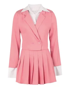 Two-Piece Blazer Shirt Collar Pleated Skirt Set