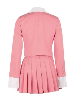Two-Piece Blazer Shirt Collar Pleated Skirt Set