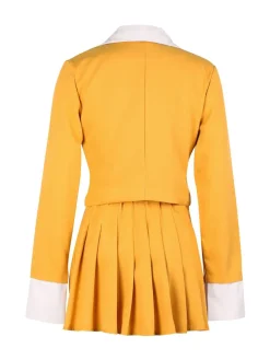 Two-Piece Blazer Shirt Collar Pleated Skirt Set