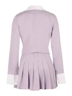 Two-Piece Blazer Shirt Collar Pleated Skirt Set