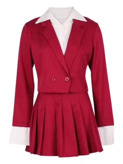 Two-Piece Blazer Shirt Collar Pleated Skirt Set