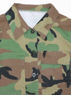 Two-Piece Camouflage Print Long Sleeve Midi Skirt Set