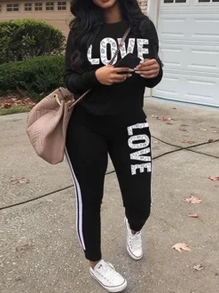 Two-Piece Casual Letter Leopard Print Pants Set