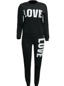 Two-Piece Casual Letter Leopard Print Pants Set