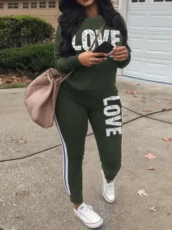 Two-Piece Casual Letter Leopard Print Pants Set