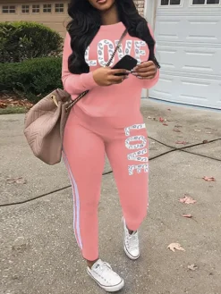 Two-Piece Casual Letter Leopard Print Pants Set