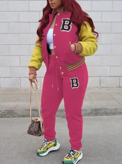 Two-Piece Letter Print Color Block Baseball Set