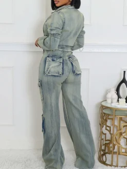 Two-Piece Multi-Pocket Denim Set