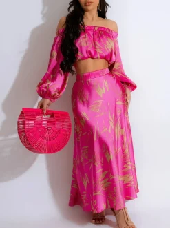 Two-Piece Off-Shoulder Crop Top Skirt Set