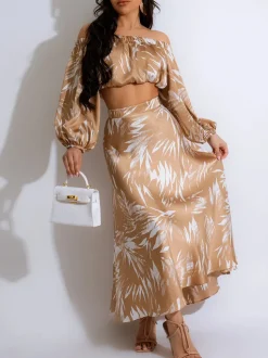Two-Piece Off-Shoulder Crop Top Skirt Set