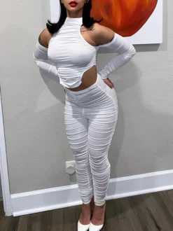 Two-Piece Off-Shoulder Pleated Pants Set