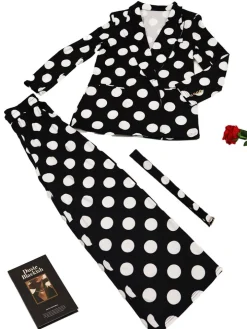 Two-Piece Polka Dot Print Pants Set with Belt