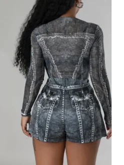 Two-Piece Printed Mesh Top Skirt Set