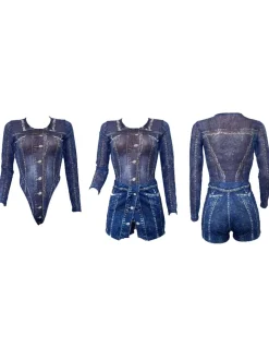 Two-Piece Printed Mesh Top Skirt Set