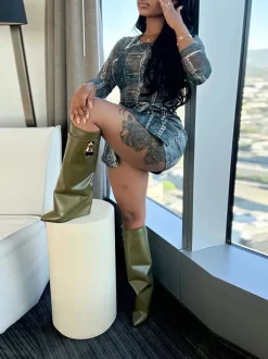 Two-Piece Printed Mesh Top Skirt Set