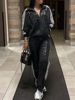 Two-Piece Sequin Jacket Pants Set Tracksuits