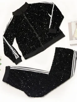 Two-Piece Sequin Jacket Pants Set Tracksuits