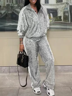 Two-Piece Sequin Jacket Pants Set Tracksuits