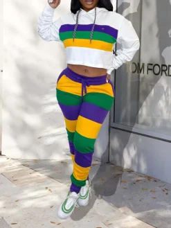 Two-Piece Striped Hoodie and Long Pants