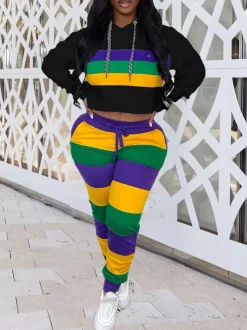 Two-Piece Striped Hoodie and Long Pants