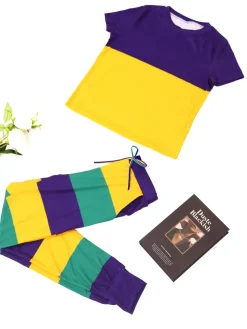 Two-Piece Striped Short Sleeve Top Pants Set