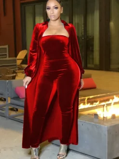 Two-Piece Velvet Cardigan u0026 Tube Jumpsuit
