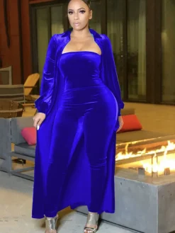 Two-Piece Velvet Cardigan u0026 Tube Jumpsuit