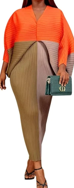 V Neck Bat Sleeve Floral Printed Dress