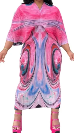 V Neck Bat Sleeve Floral Printed Dress