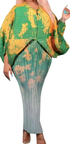 V Neck Bat Sleeve Floral Printed Dress