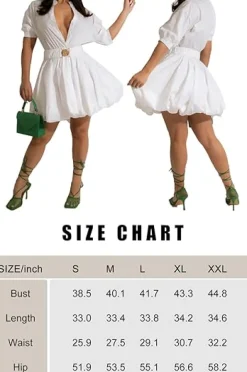 V Neck Button Down Split Puff Sleeve Dress