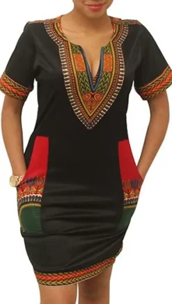V Neck Printed Bodycon Shift Dress