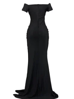 V Neck Wrap Ruched Split Maxi Dress