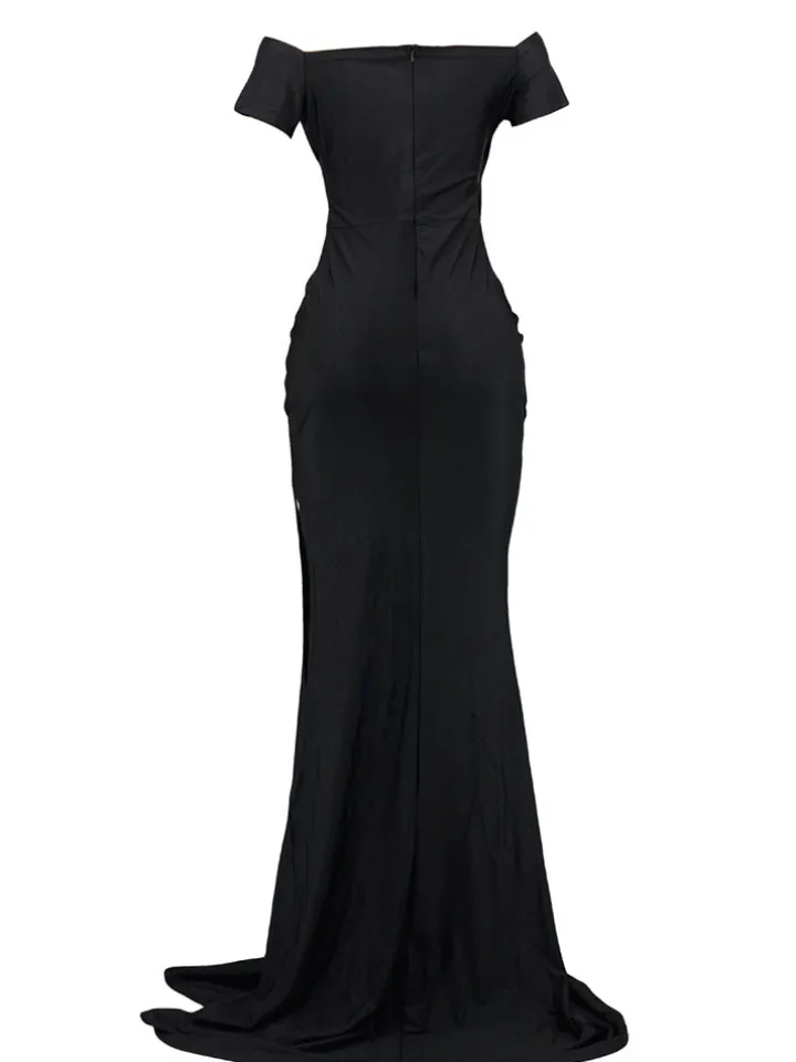 V Neck Wrap Ruched Split Maxi Dress