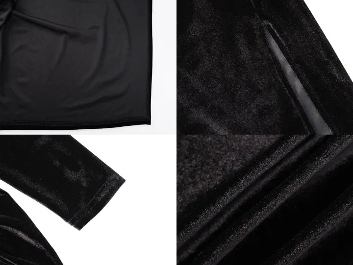 Velvet Long Sleeves Ruched Split Maxi Dress