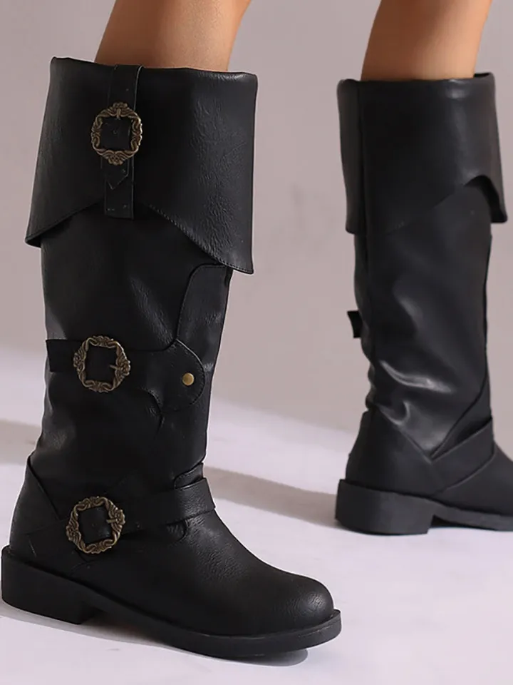 Vintage Buckle Belted Boots