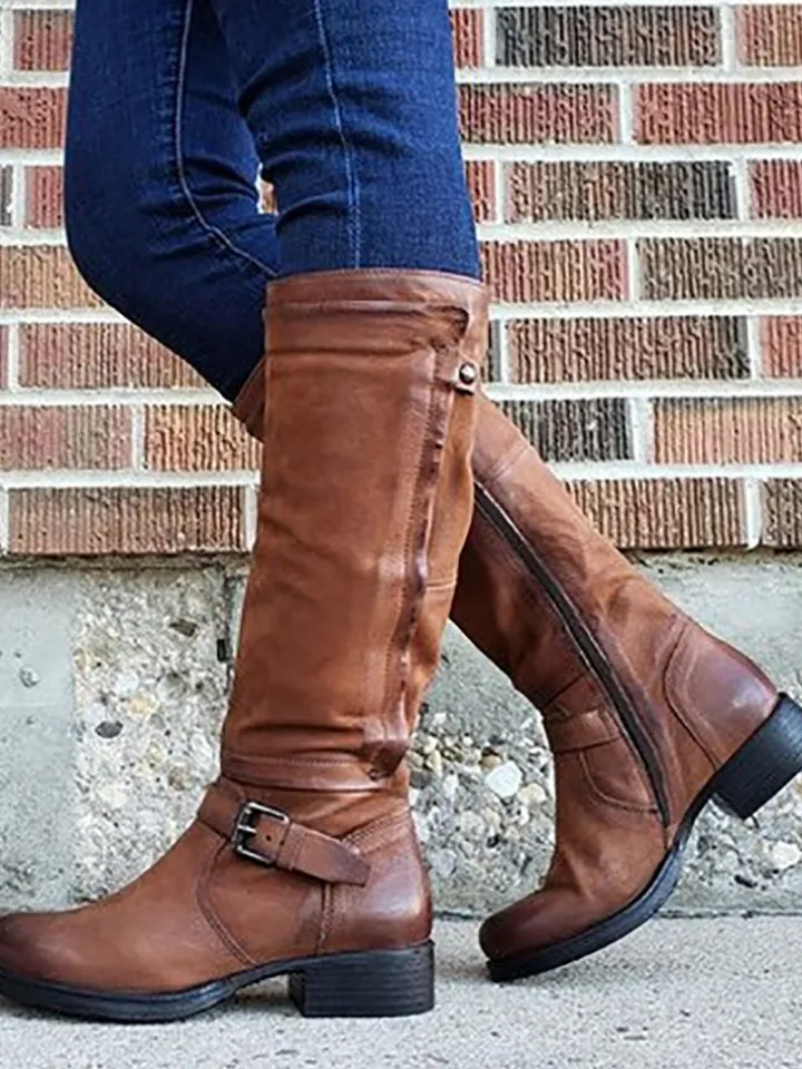 Vintage Buckle Riding Boots